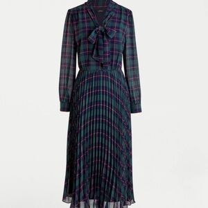 J. Crew green plaid pleated dress